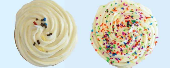 two cupckaes comparing sprinkles and EdiSparklz